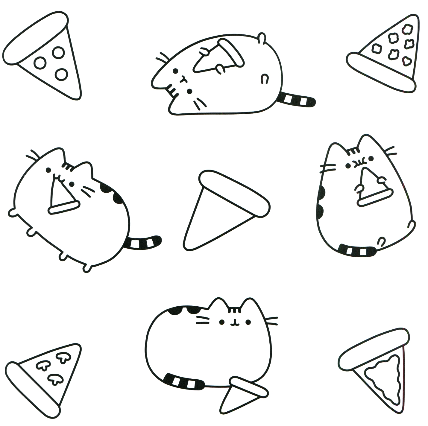 Pusheen And Pizza Coloring Page