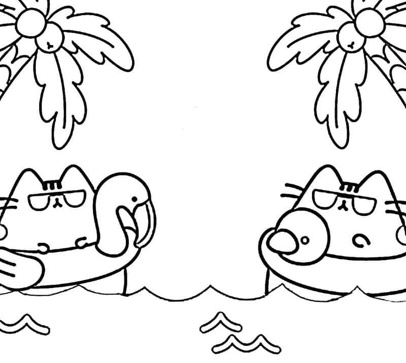 Pusheen Cats Swimming Coloring Page