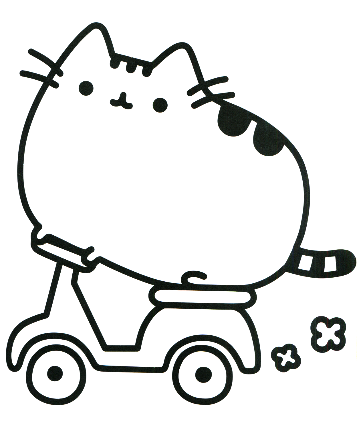 Pusheen Driving Motorcycle Coloring Page