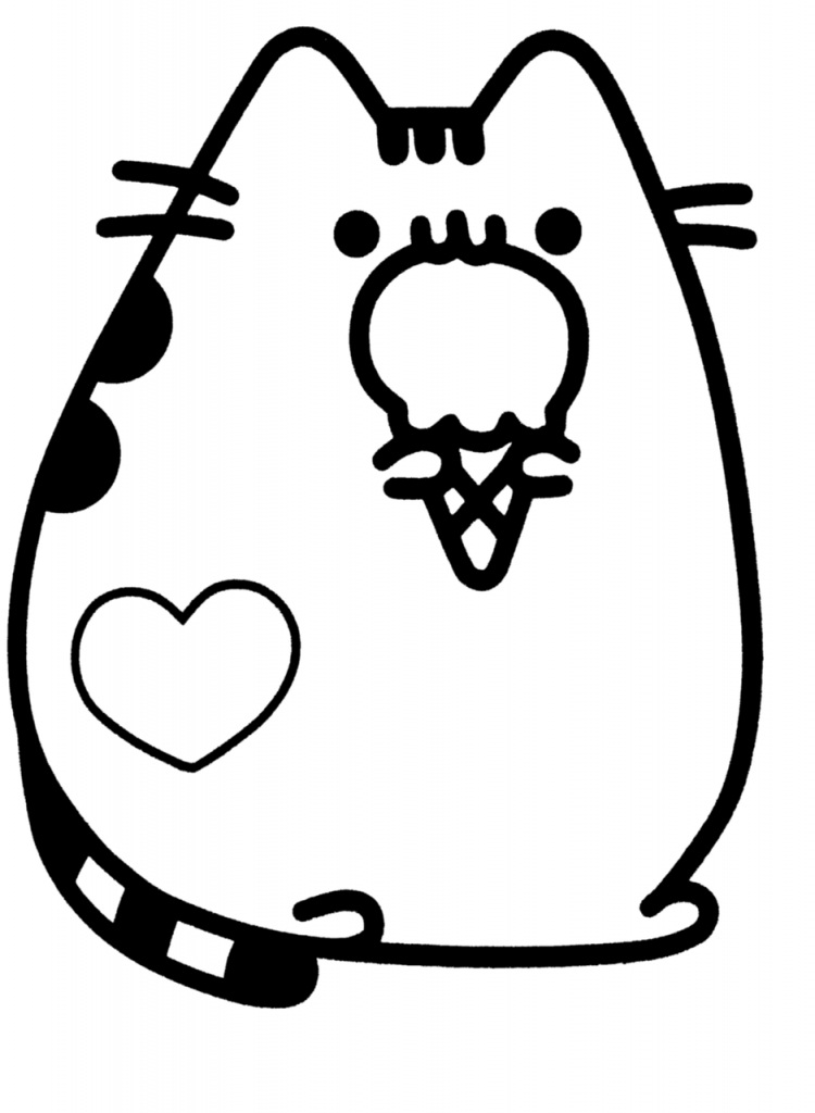 Pusheen Eating Ice Cream Coloring Page