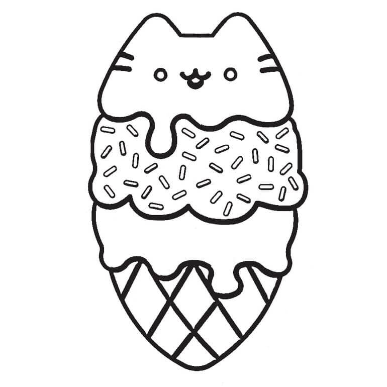 Pusheen Ice Cream Coloring Page