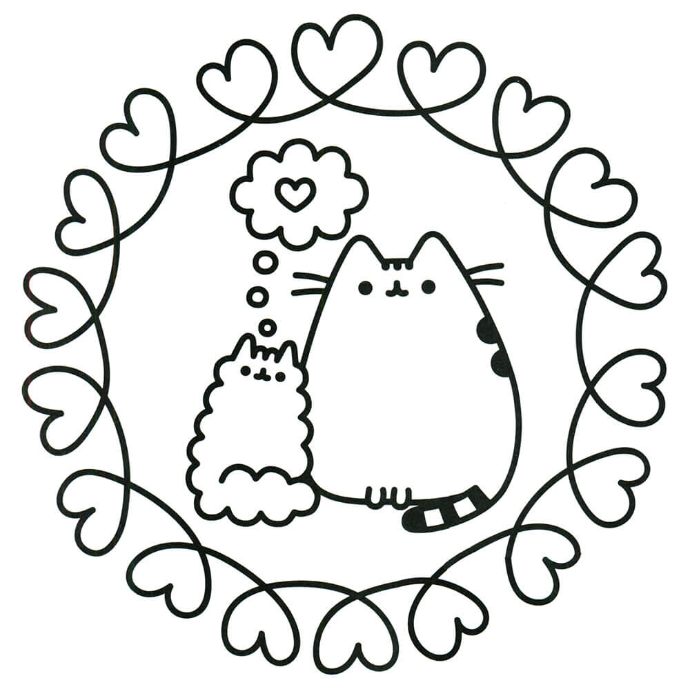 Pusheen In Love Coloring Page