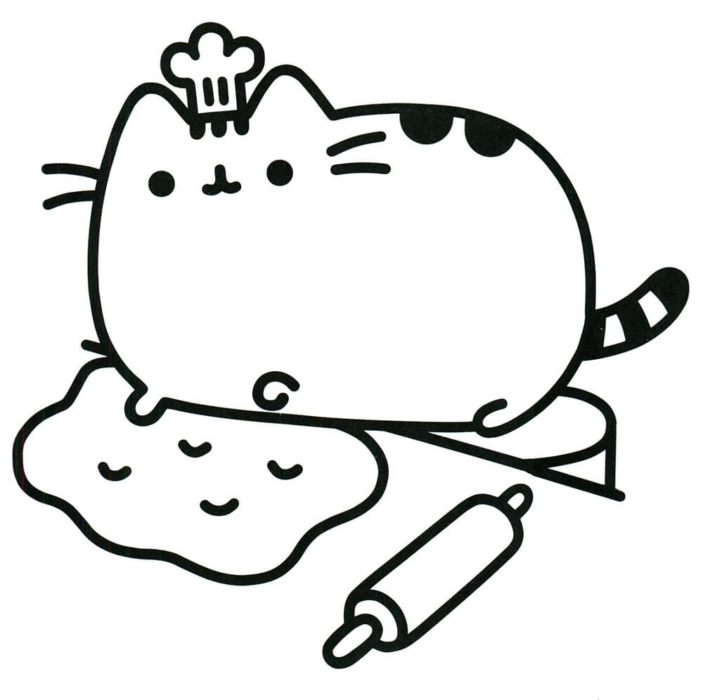 Pusheen Makes a Cake Coloring Page