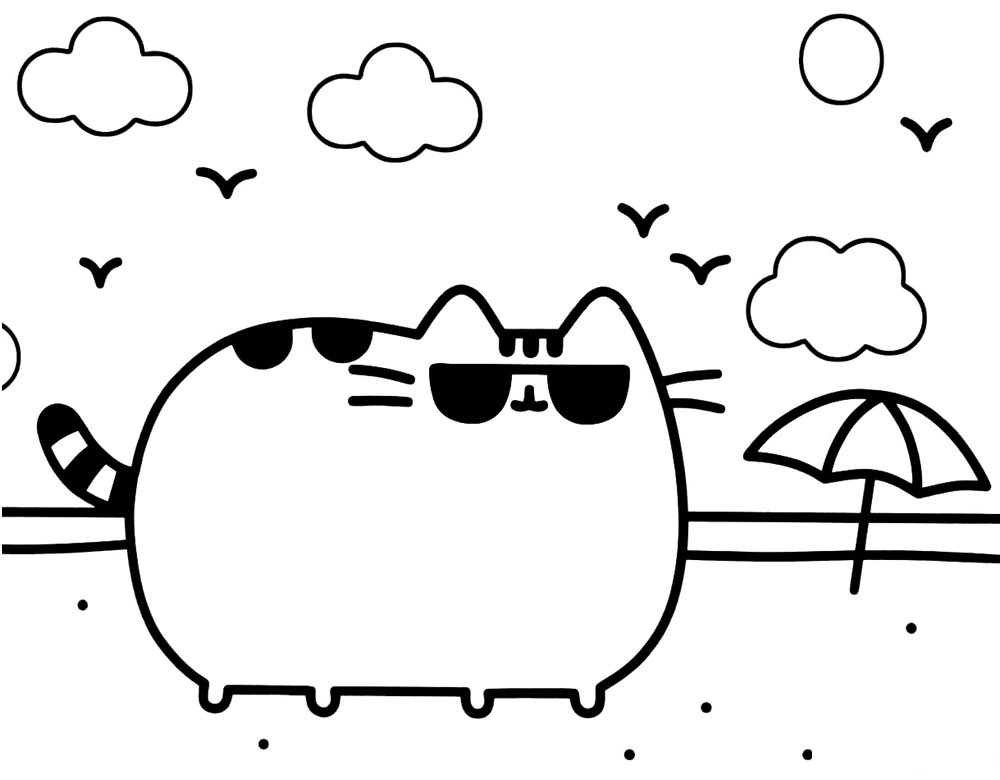 Pusheen On The Beach Coloring Page