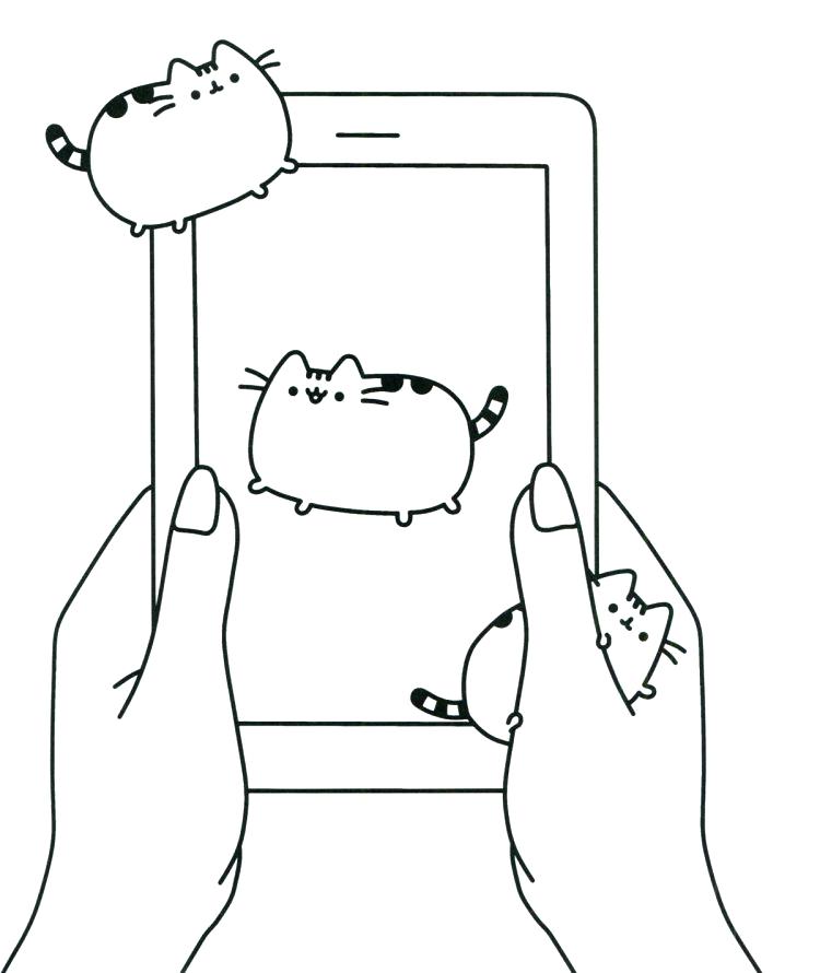 Pusheen On The Phone Coloring Page