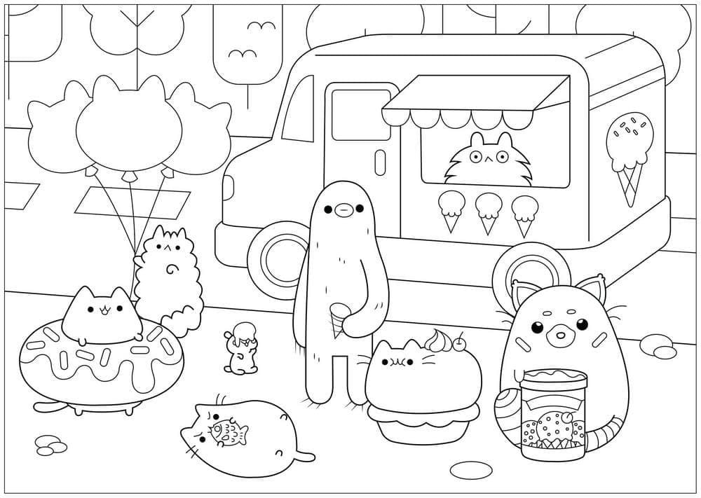 Pusheen Party Coloring Page