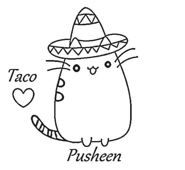 Pusheen Taco Coloring Page