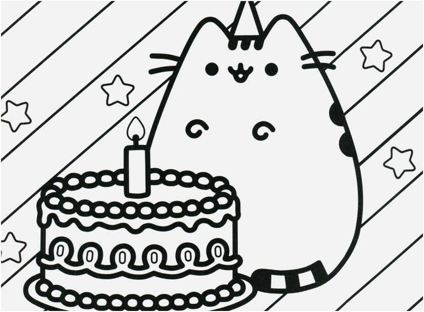 Pusheen With Birthday Cake Coloring Page