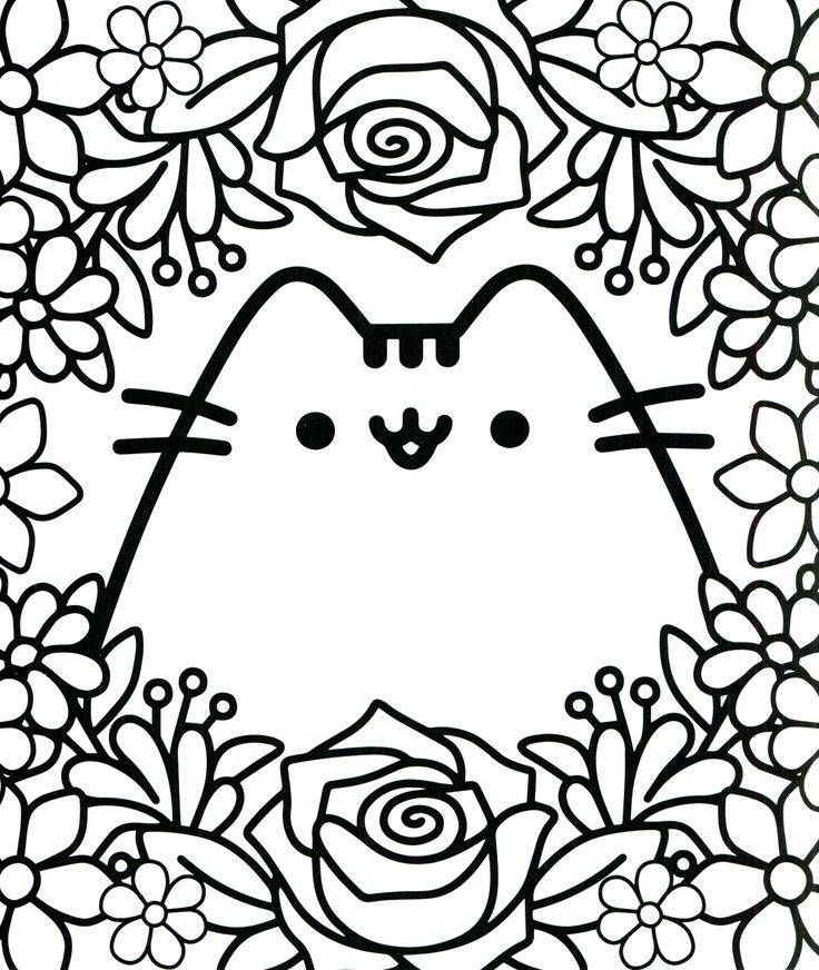Pusheen With Flower Coloring Page