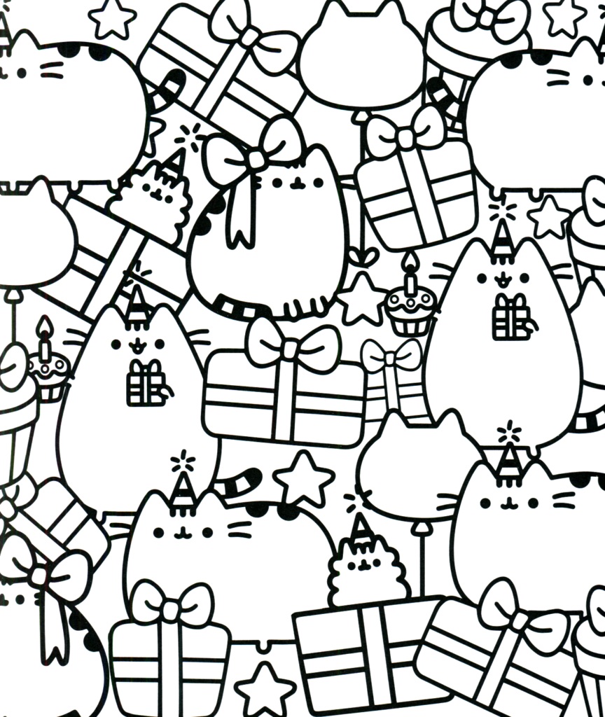 Pusheens And Birthday Gifts Coloring Page