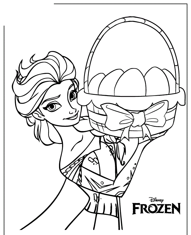 Queen Elsa Holding Easter Basket Colouring Page Coloring Page