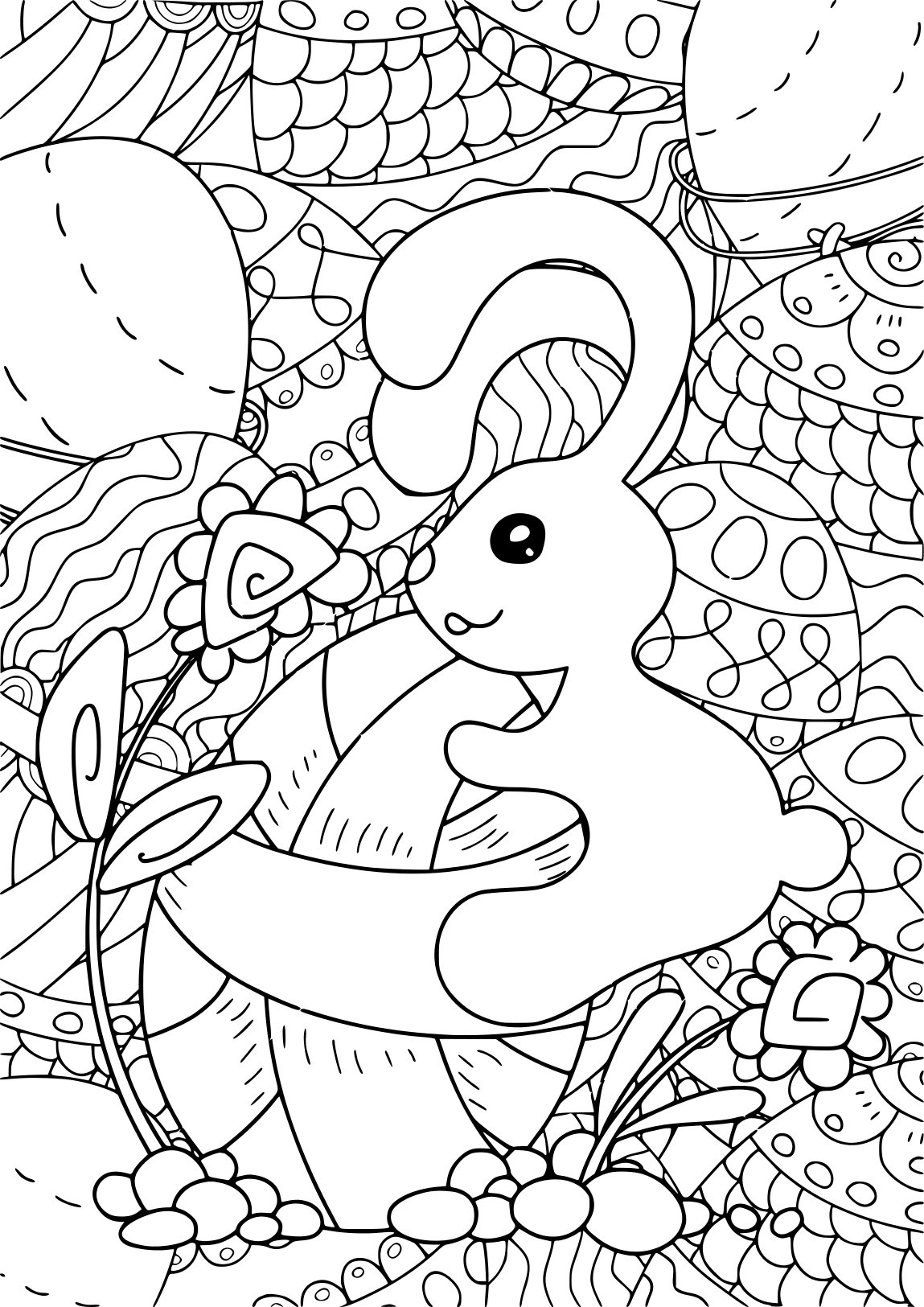Rabbit Easter For Adult And Children Antistress Coloring Page