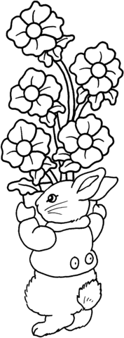 Rabbit Holding Flowers Coloring Page
