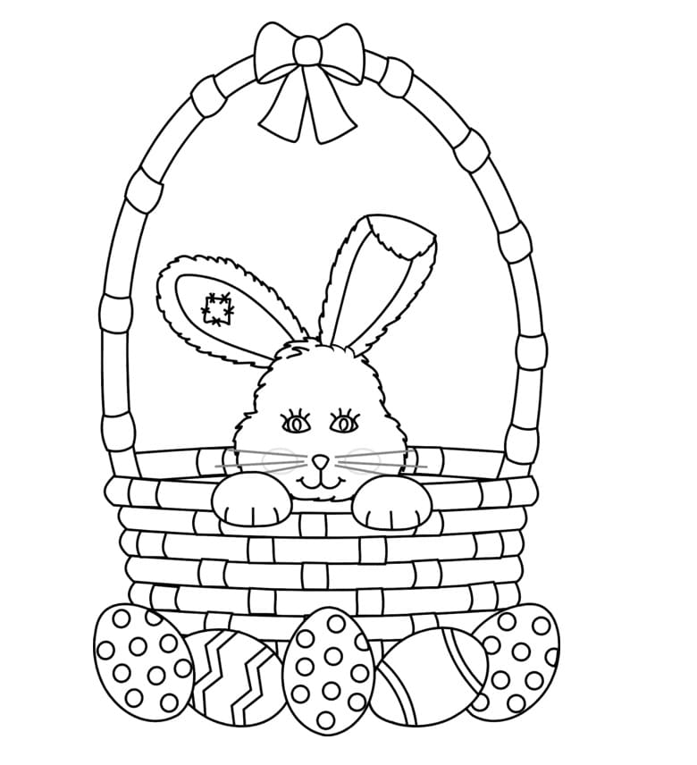 Rabbit in Easter Basket Coloring Page
