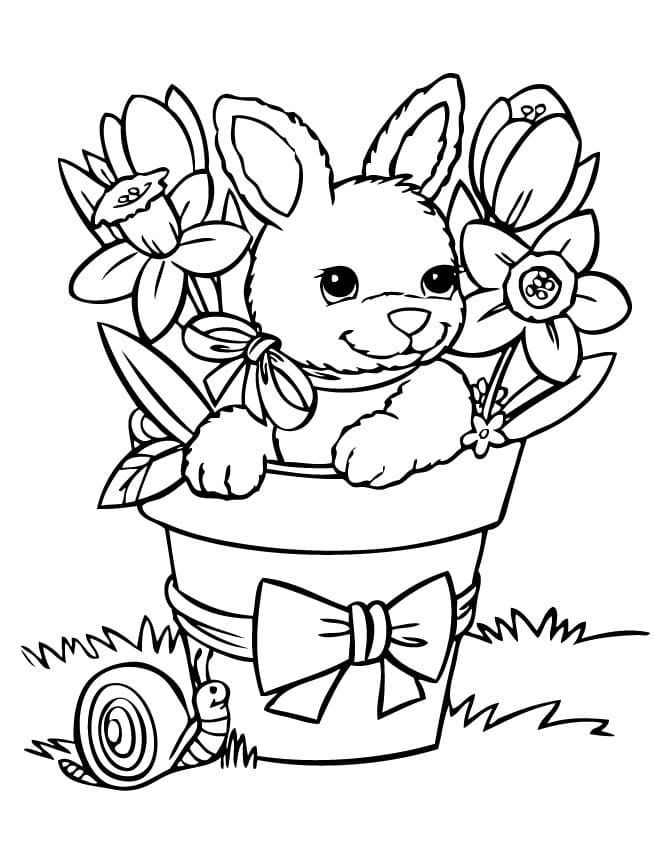 Rabbit in Flower Vase Coloring Page