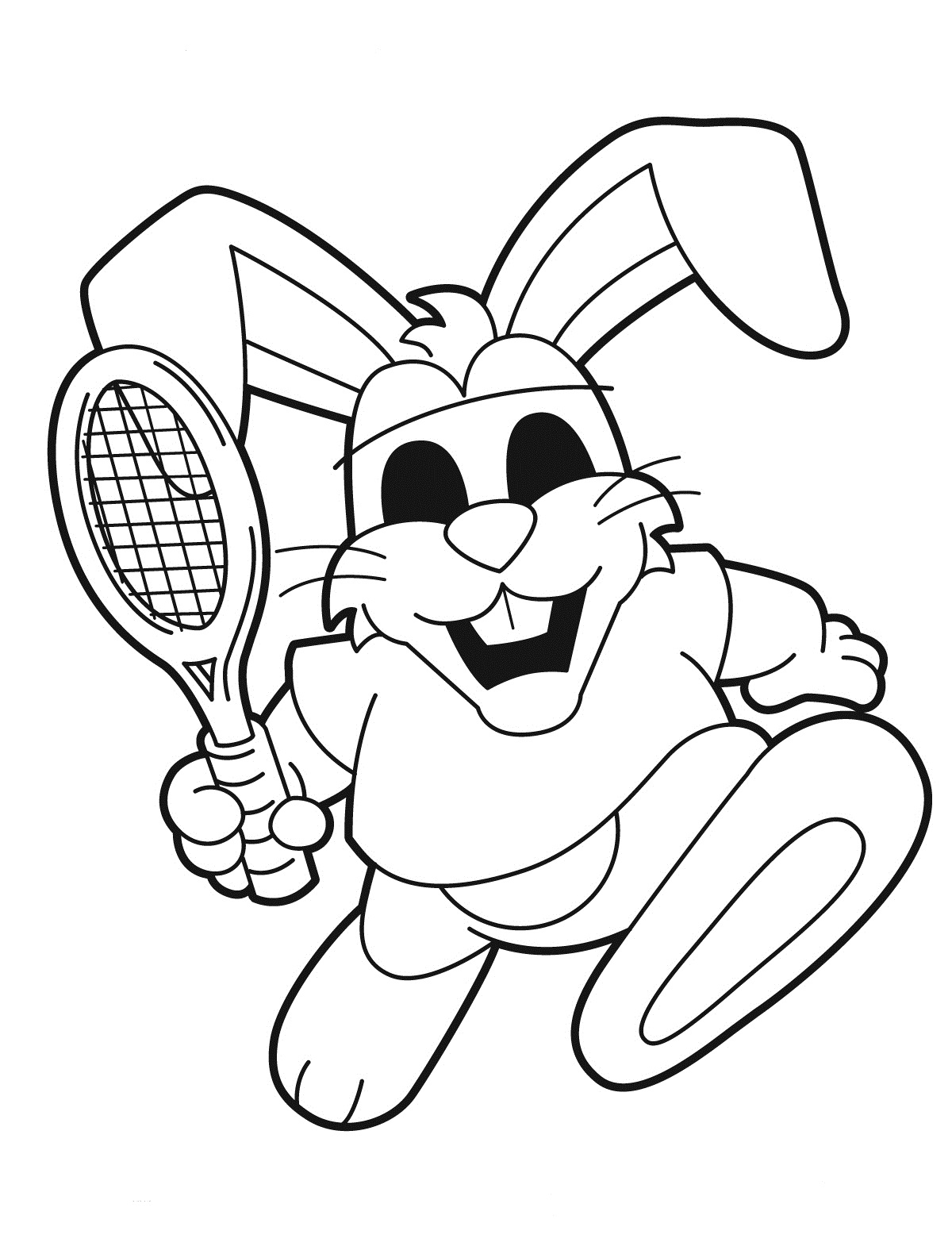 Rabbit Playing Tennis Coloring Page