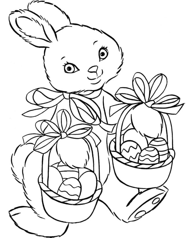 Rabbit with Easter Baskets Coloring Page