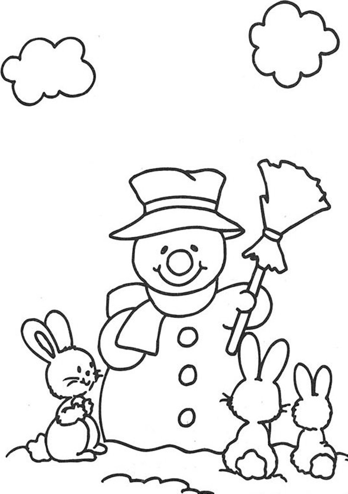 Rabbits And Snowman S1bea Coloring Page