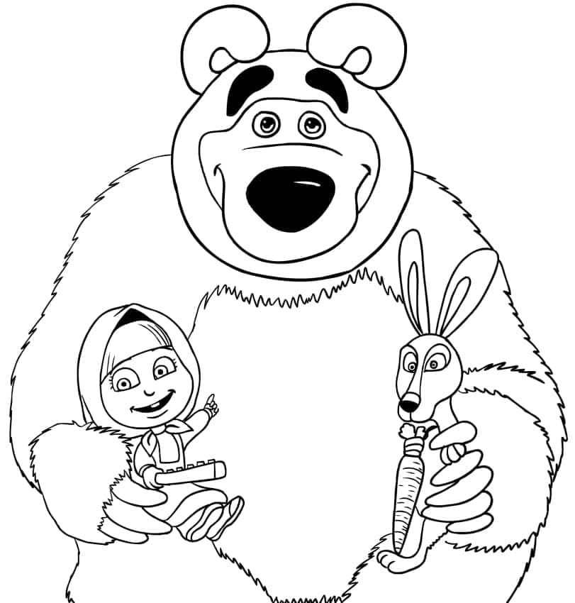 Rabbits with Masha and the Bear Coloring Page