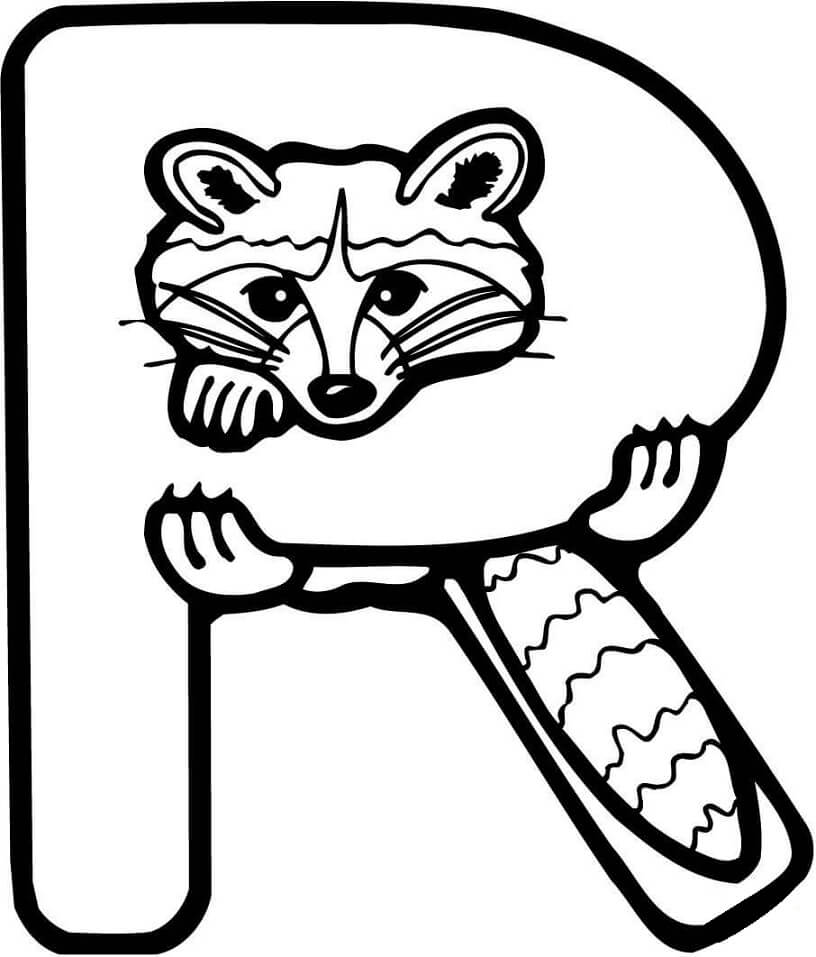 Raccoon Letter R Coloring Page