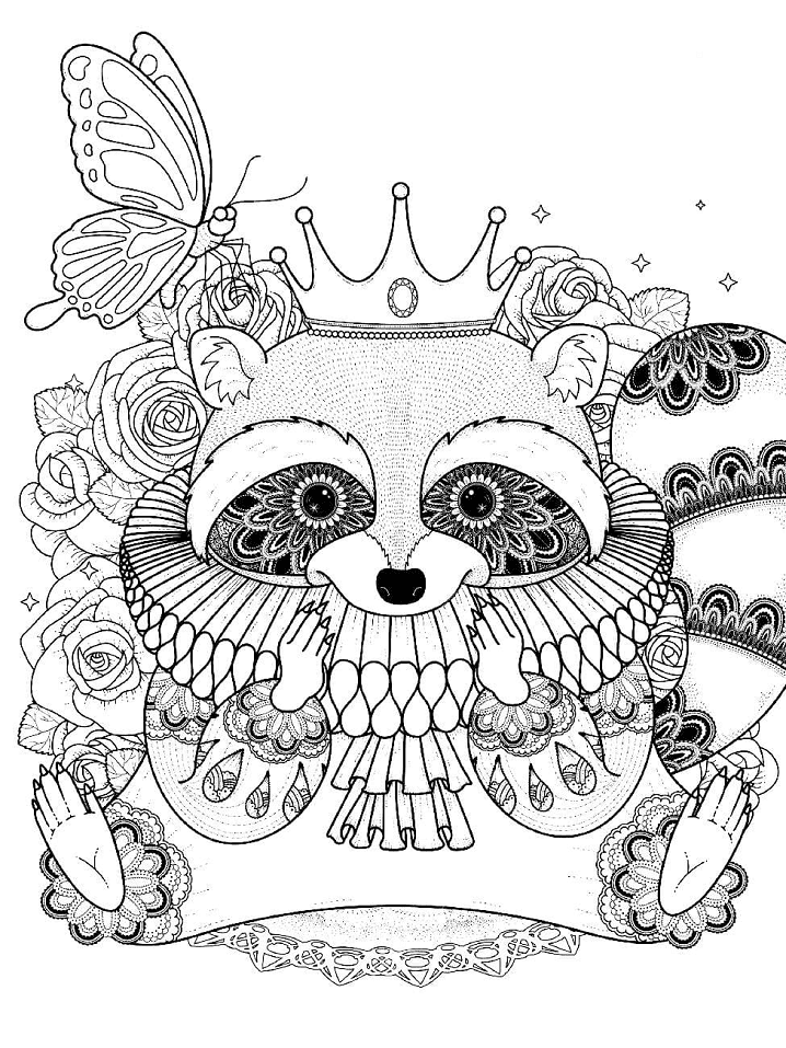 Raccoon with Crown Coloring Page