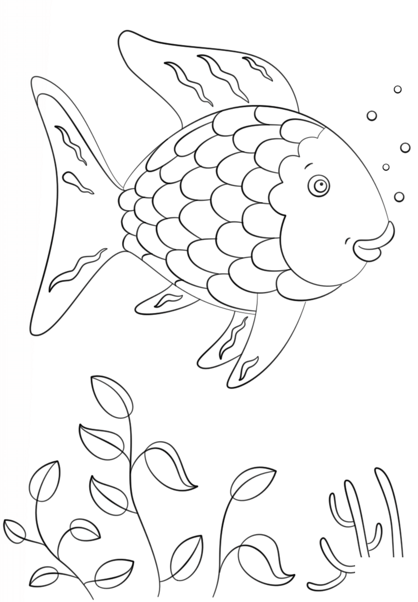 Rainbow Fish Swimming Coloring Page