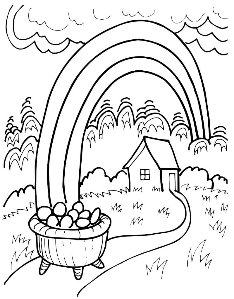 Rainbow with Pot of Gold Coloring Page