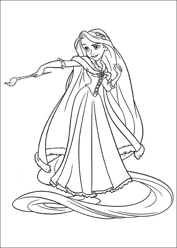 Rapunzel Holding Painting Brush Coloring Page