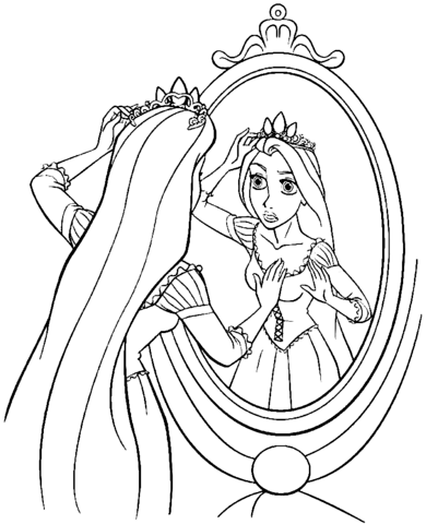 Rapunzel In Front Of Mirror Coloring Page