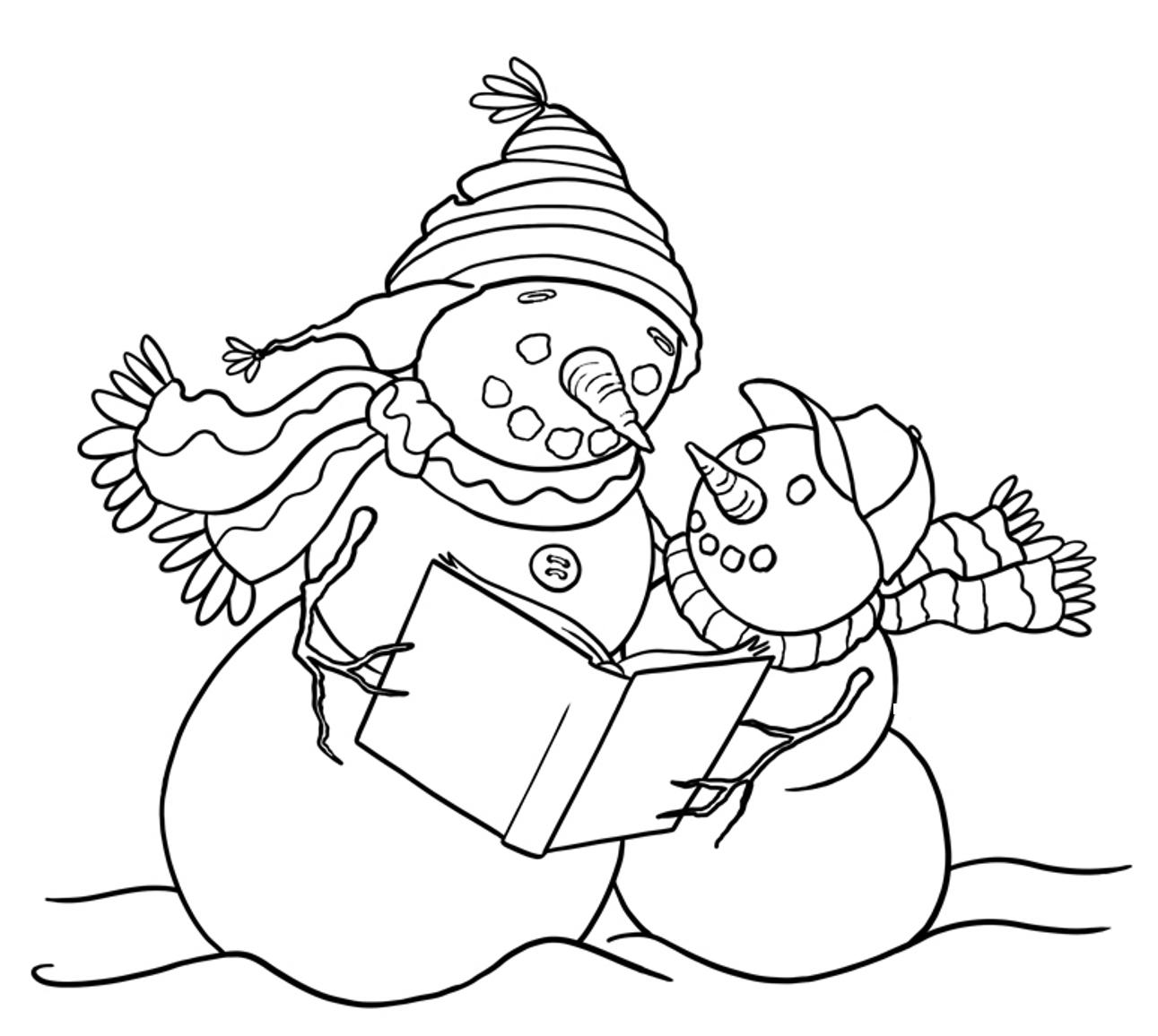 Reading Snowman Coloring Page