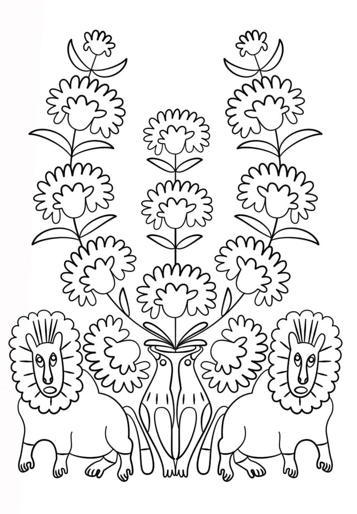 Red Poppies by Maria Prymachenko Coloring Page