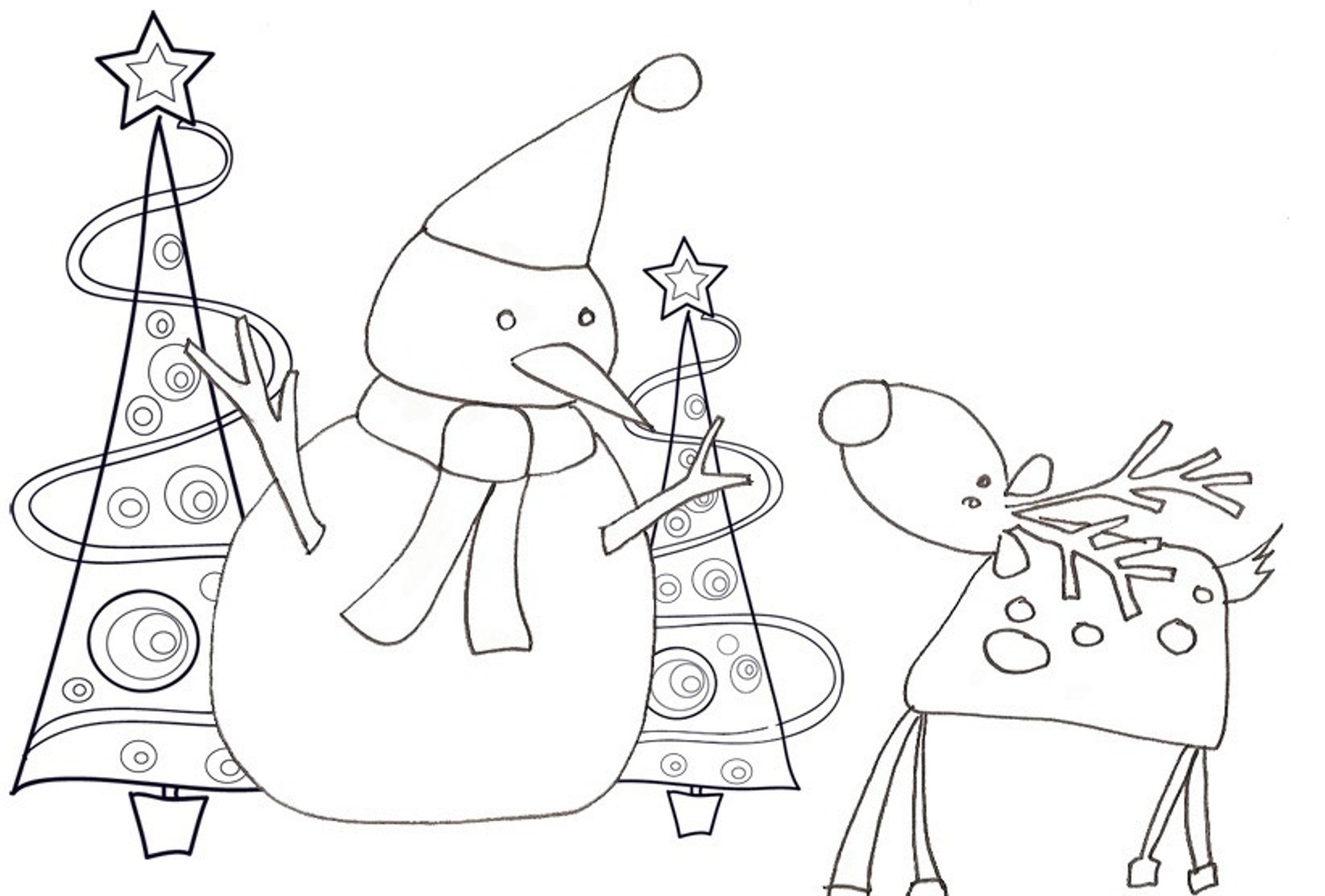 Reindeer And Snowman S6bc0 Coloring Page