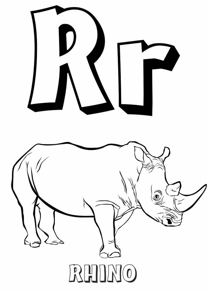 Rhino Letter R Coloring Page