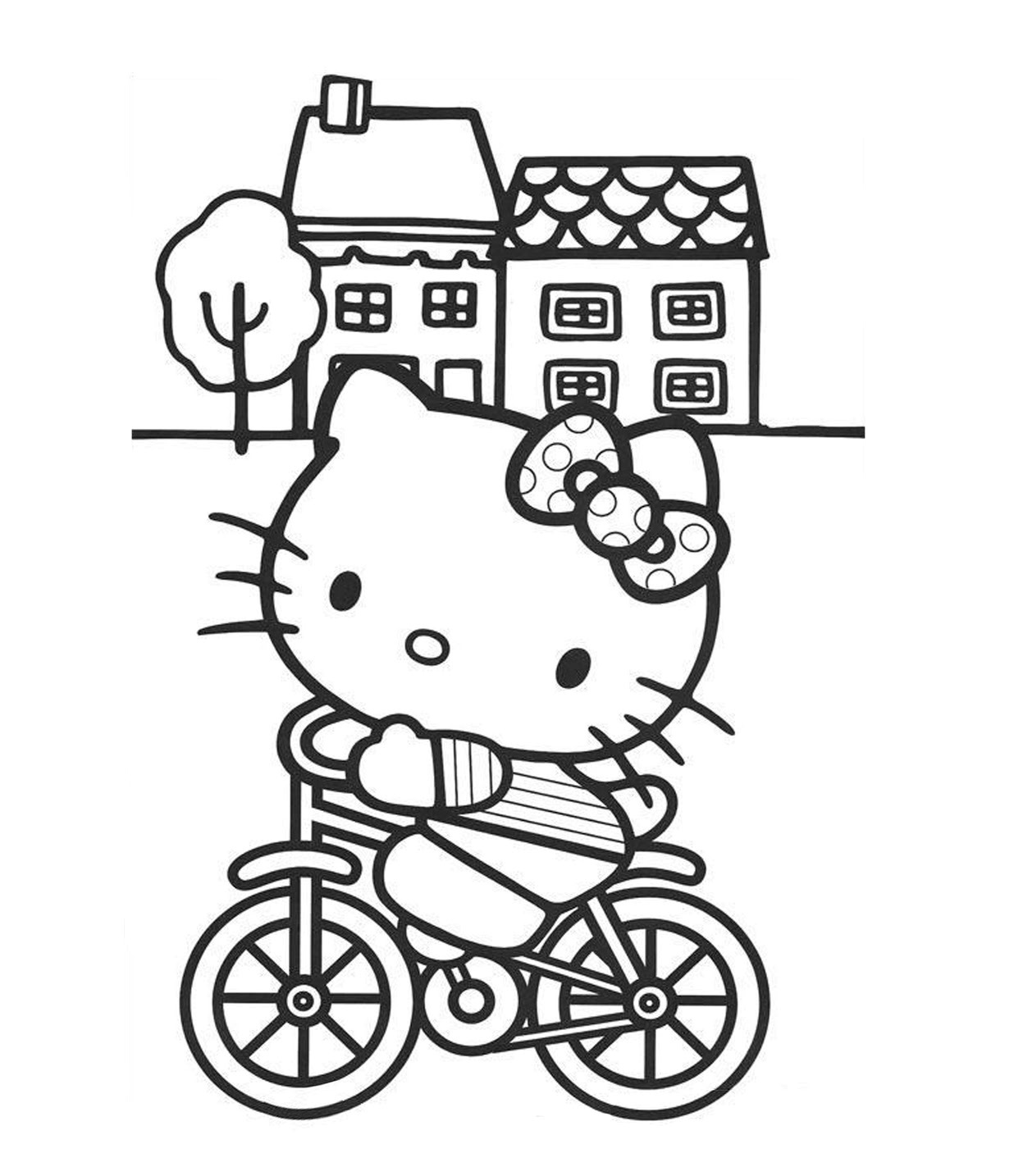 Riding Bicycle Hello Kitty Coloring Page