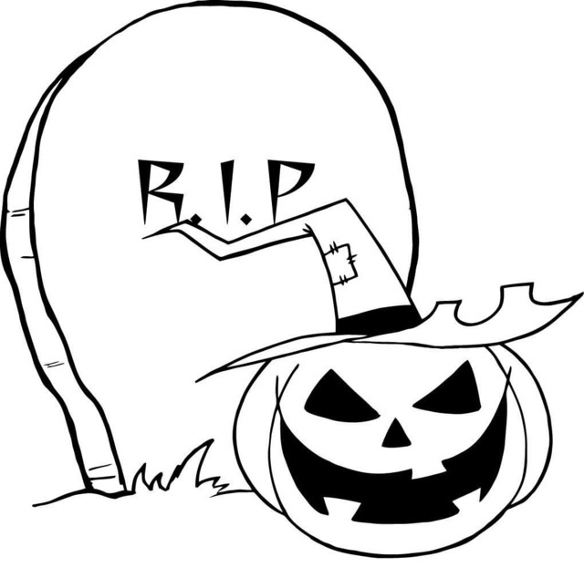 Rip Gravestone Pumpkin Halloween Coloring Page