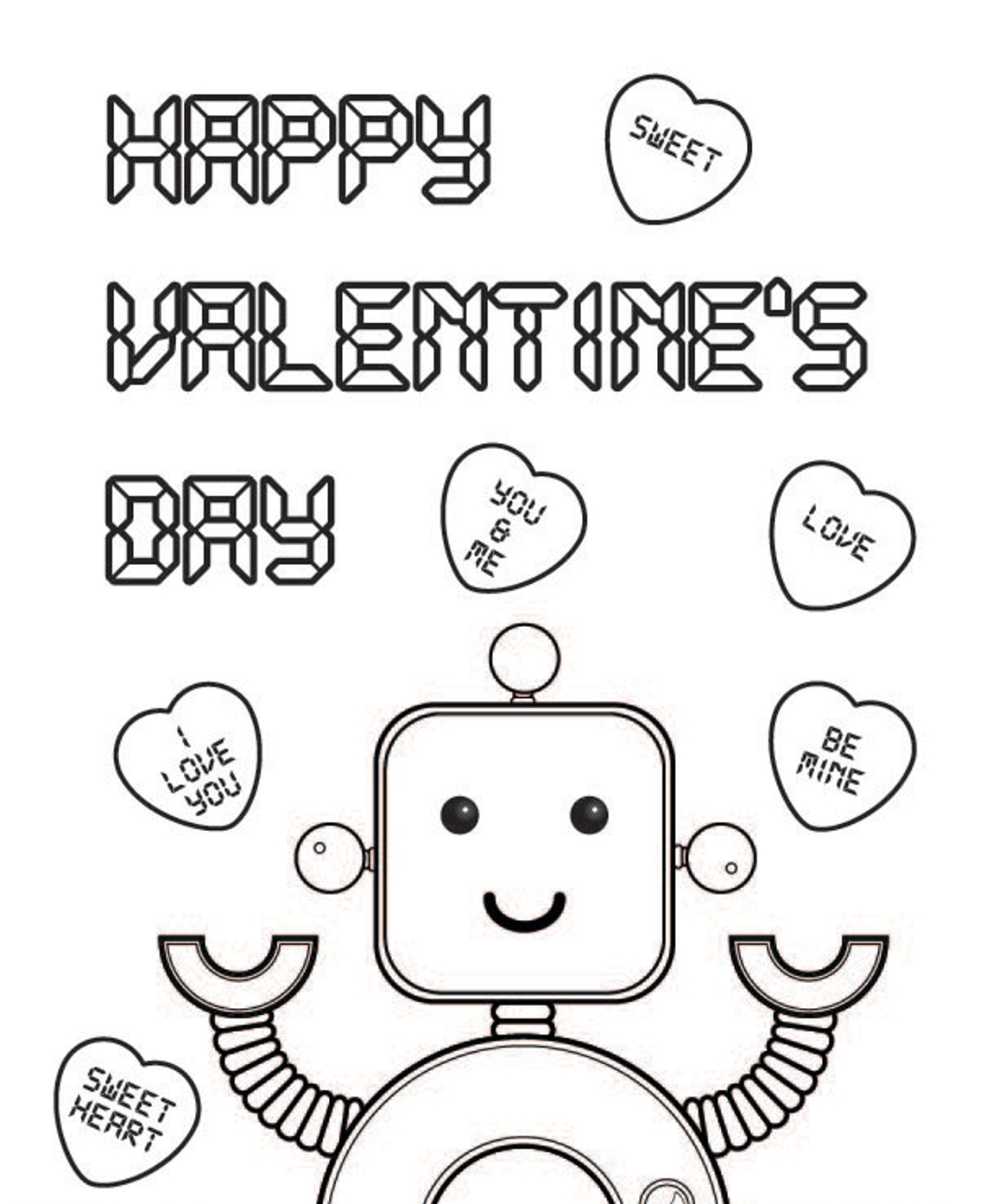 Robot Valentines Coloring Page