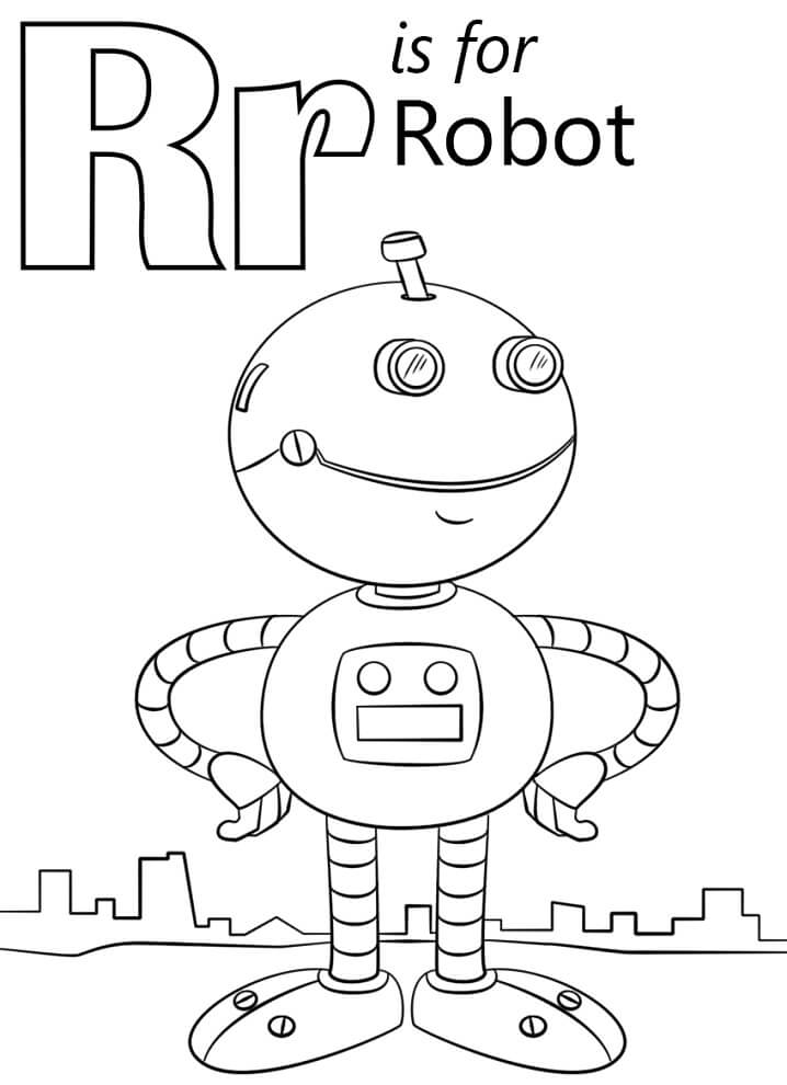 Robot Letter R Coloring Page