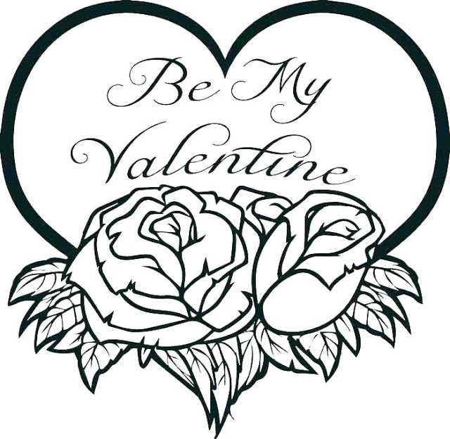 Roses And Heart Coloring Page