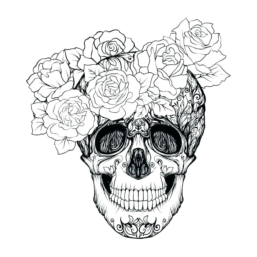 Roses Skull Tattoo Adult Coloring