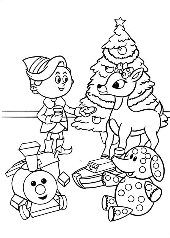 Rudolph and Elf Coloring Page