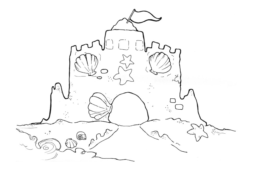 Sand Castle With Shells Coloring Page
