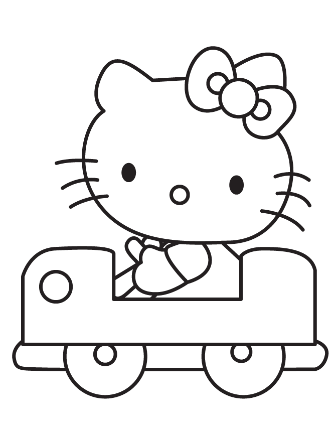 Sanrio Hello Kitty Driving Car Coloring Page