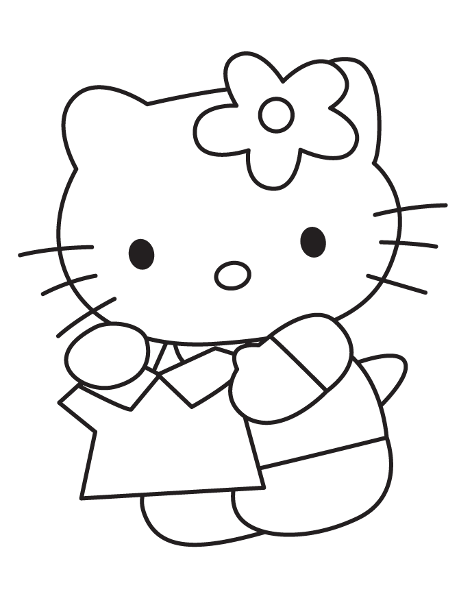 Sanrio Hello Kitty Holding Shirt Coloring Page