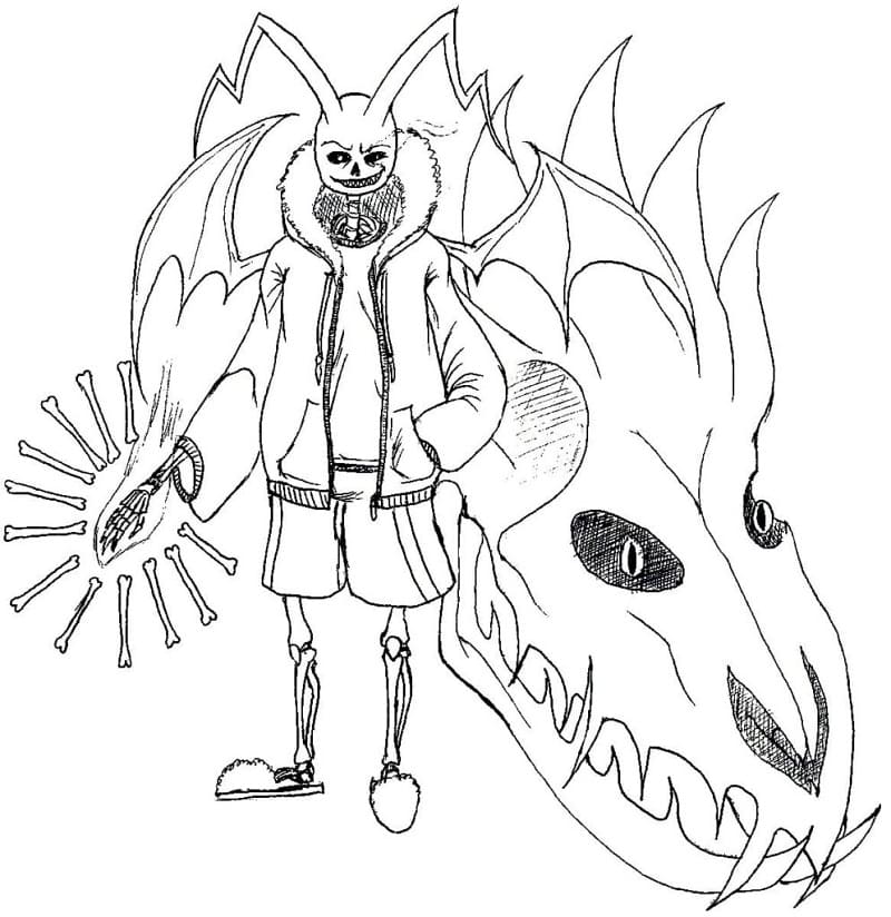 Sans and Dragon Coloring Page