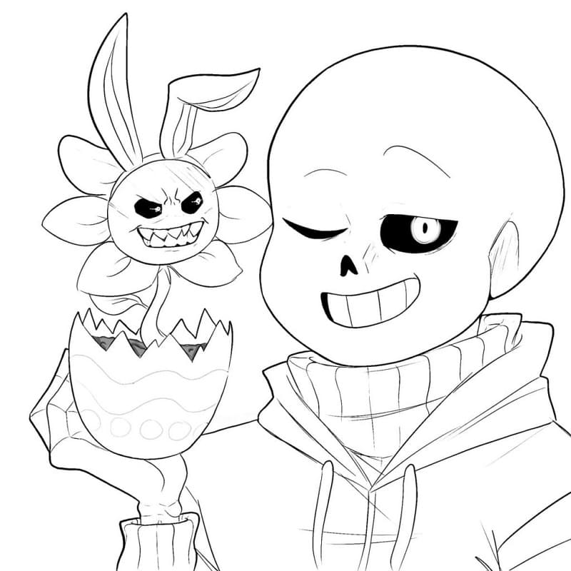 Sans and Flowey Coloring Page