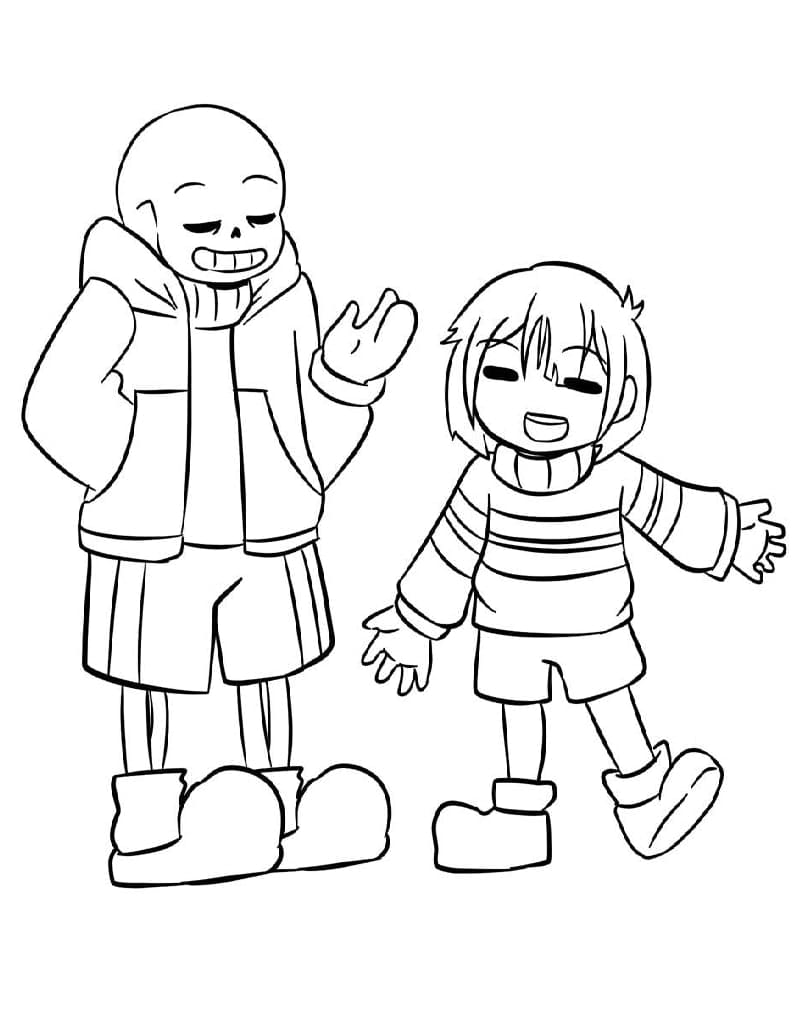 Sans and Frisk Coloring Page