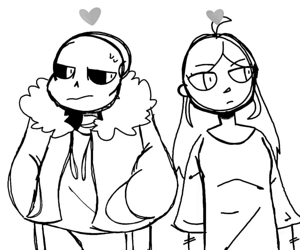 Sans in Love Coloring Page