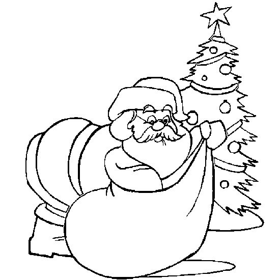 Santa And Christmas Tree Coloring Page