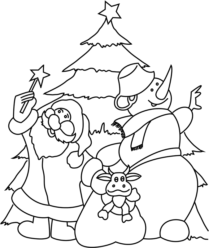 Santa Claus And Snowman Coloring Page