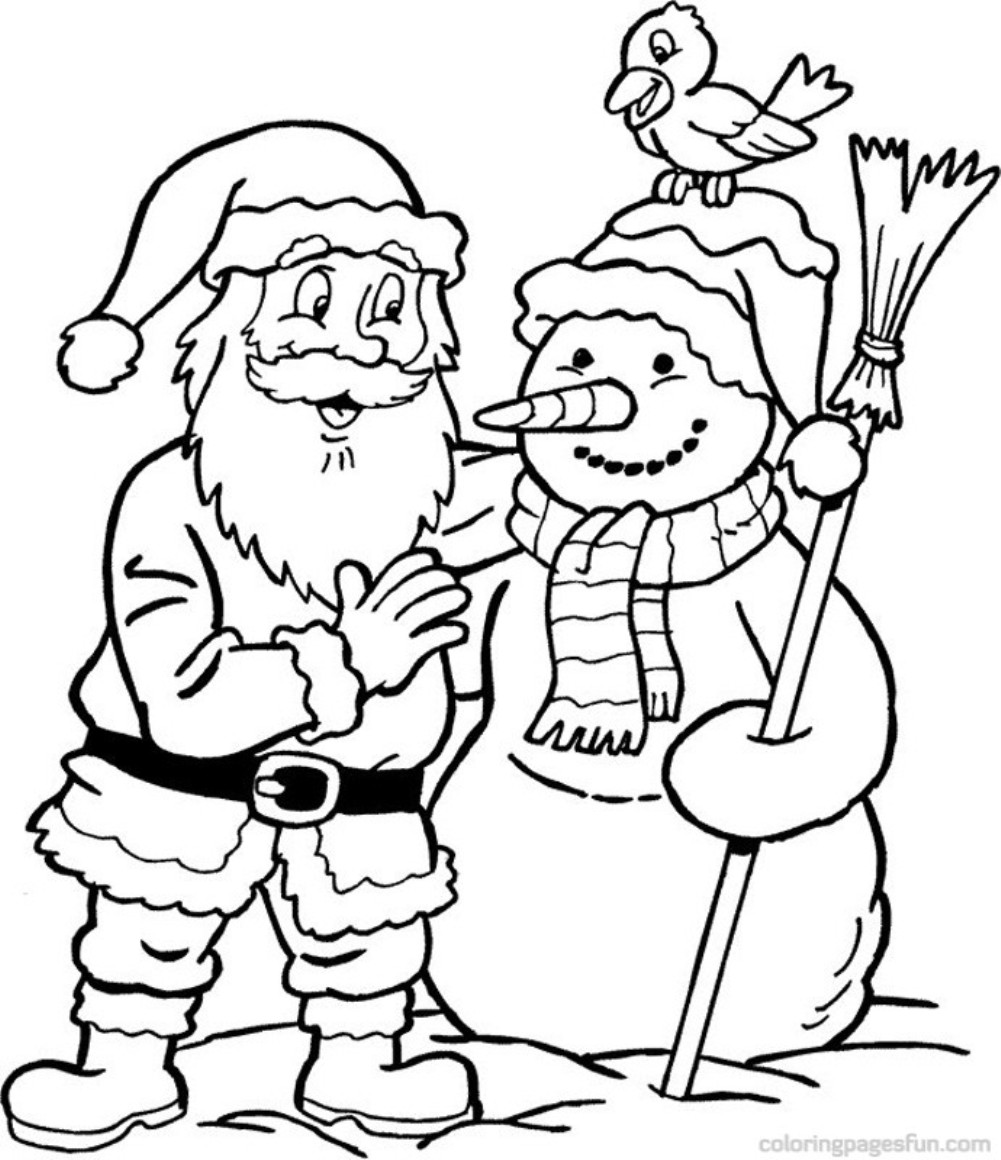 Santa Claus With Snowman Coloring Page